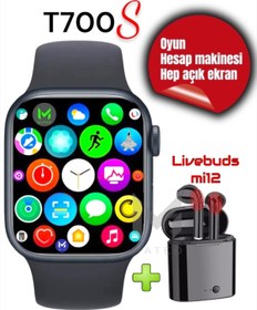 Resim MATEO Akıllı Saat T700s Airbuds Kablosuz Kulaklık Ikili Siyah Set Ios Android Smartwatch 