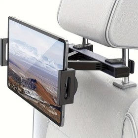 Resim 360° Dönebilen Geri Çekilebilir Arka Koltuk Başlığı Tablet Tutucu Çok Fonksiyonlu Araba Arka Koltuk Cep Telefonu Tutucu 