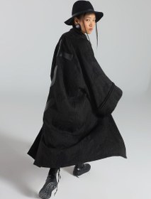 Resim Deri Aplikli Cepsiz Kimono - Siyah / Std 