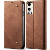 Resim Eabhulie Oneplus 9 Pro Için Retro Kot Deri Flip Cüzdan Standlı Kılıf Kapaklı - Kahverengi (Yurt Dışından) 