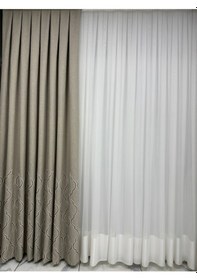 Resim Kahve Etek Desen Vizon Zemin Fon Perde 1/3 Sık Pile Vizon-kahve 