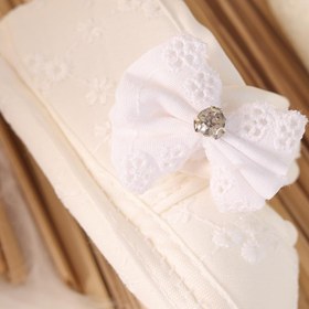 Resim kidello Ekru Çiçek Süslemeli Kız Bebek Patik Bandana Seti 