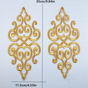 Resim 2 adet Zarif Altın Çiçek Nakışlı Aplikasyonlar Yapışkanlı - 24.99x11.51 cm, Giyim, Elbise ve Ev Dekoru için Demirle Dekoratif Yama, Nakış Malzemeleri 