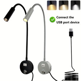 Resim LED Esnek Boyunlu Duvara Monte Okuma Lambası, 3 Renk Seçeneği ve Ayarlanabilir Işık ile Dokunmatik Anahtar, Masa Çalışma Lampı Yatak Başı İş ışığı Aydınlatması Minimalist Tasarım Sağlam Malzeme Premium İnceleme Gece Okuyucular Ev Ofisi 