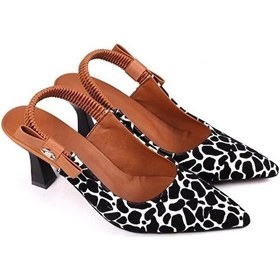 Resim Kazax Toran Beyaz Rugan Siyah Süet Detaylı Topuklu Ayakkabı Çok Renkli 