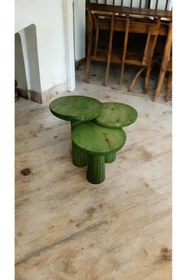 Resim Simillo Home&Living Wood Wooden Ahşap 3’lü Set Fitilli Mantar Yan Sehpa Çimen Yeşili Renk Modern Fiskos / Zigon 