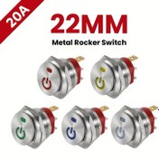 Resim 1 adet 22mm Metal Düğme Kaya Anahtarı Paslanmaz Çelik 12-24V 20A Kendinden Kilitlemeli İki Pozisyonlu Araç Toggle Anahtarları AÇIK-KAPALI 3 Pin 