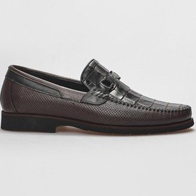 Resim Cabani Hakiki Deri Kahverengi Kroko Detaylı Erkek Klasik Ayakkabı-kahverengi 