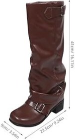 Resim VALICLUD Kadınlar İçin 1 Çift Diz Üstü Çizmeler Kalın Bol Paça Pu Bol Paça Moda Ayakkabısı Vintage Kovboy Elbise Partisi Retro Ayakkabılar İçin Binicilik Çizmeleri 