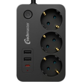 Resim Techmaster 3lü Kare Priz 2mt USB ve Type-C Girişli Çocuk Korumalı Akım Koruyucu 
