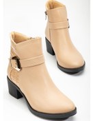 Resim Kadın Topuklu Bot Günlük Bej Cilt Kroko Baskılı Kalın Topuklu-3211 Bej 