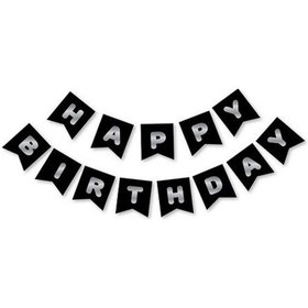 Resim Siyah Gümüş Happy Yaldızlı Banner 