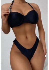 Resim Strapless Basic Bikini - Siyah Siyah 