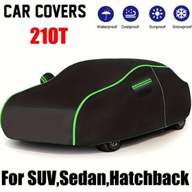 Resim 210T Oxford Kumaş Fermuarlı Araç Örtüsü, Su Geçirmez, Yağmurluk, Kar Geçirmez, Toz Geçirmez, Rüzgar Geçirmez, UV Koruyucu, İç ve Dış Mekan Kullanımına Uygun, Tüm Hava Koşullarına Uyumlu SUV Sedan Hatchback Modelleri için Araç Örtüsü 
