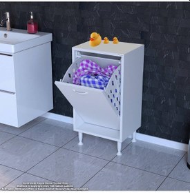 Resim Modilayn Söke Banyo İçin Sihirli Kutu 45x75x32,5 Cm Lik 1 Göz Sepet Hazneli Mini Banyo Dolabı Beyaz 