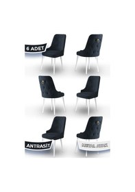 Resim Canisa Newa Serisi, 1.sınıf Babyface Kumaş Beyaz Metal Ayak Gold Halkalı, 6 Adet Antrasit Sandalye Sandalye Antrasit Ayakları Beyaz 