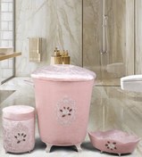 Resim Bonny Home Shems Pudra 3lü Kadife Çeyizlik Dantelli Banyo Kirli Çamaşır Sepeti Seti 