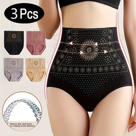 Resim Kadınlar için 3 adet Yüksek Bel Şekillendirici Külot - Karın Kontrolü, Kalça Kaldırma ve Vücut Şekillendirme, Nefes Alabilen Kumaş, Ayarlanabilir Uyumlu, Siyah / Pembe / Bej, Sadece Elde Yıkama, Bel İnceltici Külot | Karın Kontrolü Külotları | Kristal Süslemeli Detaylandırma 