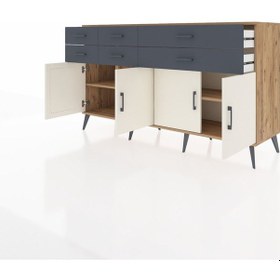 Resim Kronos Konsol 3 Raflı 6 Çekmeceli 4 Kapaklı 176x59x99 Çam-aytaşı/ Çam-aytaşı/antrasit 