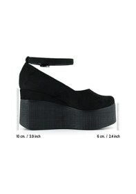 Resim Erkan Saçmacı Tushar Siyah Süet Yuvarlak Burun Bantlı Gizli Dolgu Topuklu Günlük Ayakkabı Siyah 