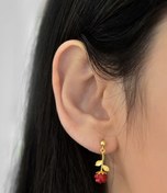 Resim Papatya Silver 925 Ayar Gümüş Gold Kaplama Gül Çivili Küpe Çift 