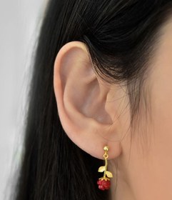 Resim Papatya Silver 925 Ayar Gümüş Gold Kaplama Gül Çivili Küpe Çift 