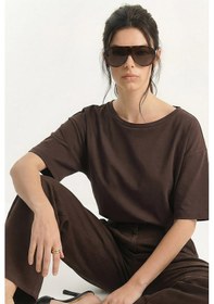 Resim Shade Kadın Sırtı V Dantel Detaylı Scuba Oversize T-shirt 1050 60283974 - Acı Kahve Acı Kahverengi 