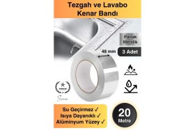 Resim 20 mt Parlak Metalik Gri Tezgah Lavabo Kenar Bandı Sızdırmaz Isıya Dayanıklı Bant Su Izolasyon 3 Ad. 