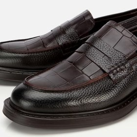 Resim HOTİÇ Erkek Deri Kahverengi Kroko Detaylı Klasik Loafer 
