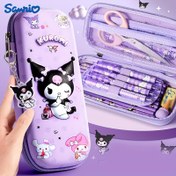 Resim 1 adet Sanrio Kuromi & My Melody Sentetik Deri Kalem Kutusu, Büyük Kapasiteli Fermuarlı Kırtasiye Düzenleyici Sevimli Karikatür Tasarımlı 