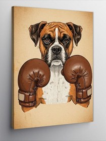 Resim Kanvas Tablo Boks Eldiveni Takmış Köpek, 100 x 140 