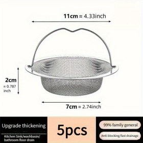 Resim Globalbloom Silvery 5 Paslanmaz Çelik Lavabo Filtresi Tıkanıklık Önleyici Saç Gıda Tutucu 