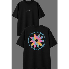 Resim Vsrn Focus Good Tasarım Ön Arka Baskılı Siyah Oversize T Shirt 