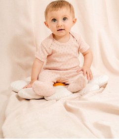 Resim Jakarlı Çıtçıtlı Body Patikli Alt Bebek Takımı Pudra 