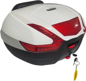 Resim WHEELIE XT68-W 48 Litre Motosiklet Arka Çanta Beyaz Su Geçirmez Tak Çıkart Özellikli ABS Top Case Üniversal 