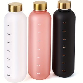 Resim 1L Zaman İşaretçili Su Şişesi, Fitness Sporları Seyahati İçin 32 OZ Yeniden Kullanılabilir Mat Plastik Su Şişesi, Sızdırmaz Su Şişesi 