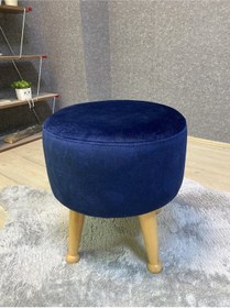 Resim Asedia Miskin Naturel Lacivert Ahşap Ayak Uzatma Pufu Makyaj Koltuğu Bench Tabure 