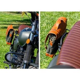 Resim Motorsiklet Çantası, Motorsiklet Yan Çantası, Deri Çanta, Geçme Kilit Aksesuarlı Kahverengi Addison 