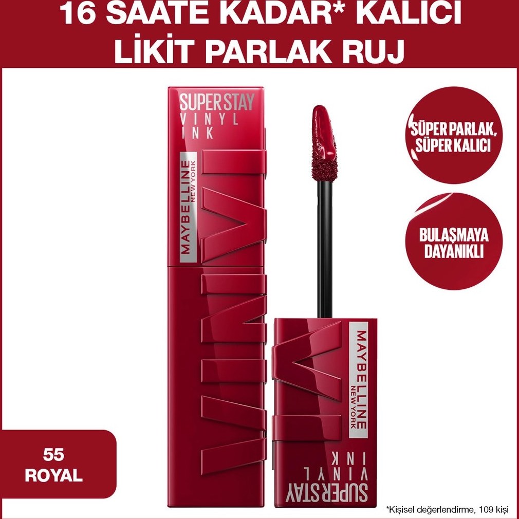Maybelline New York Super Stay Vinyl Ink Kalıcı Likit Parlak Ruj 55 Royal Fiyatı ve Özelliklerı - Badem