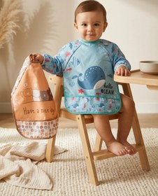 Resim Babydonat Sıvı Geçirmez Uzun Kollu Bebek Mama Önlüğü - 6-24 Ay Blw Uyumlu Aktivite Önlüğü - Sevimli Ayı Ve Bal 