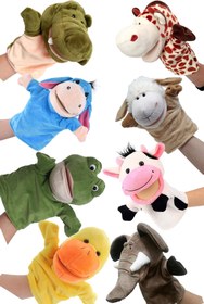 Resim Toyaş 8 Adet Eğitici ve Eğlenceli Peluş Kukla Seti Ağzı Hareket Eden El Kuklası 