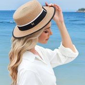 Resim 1/3 Unisex M-Beden Düz Tepeli İngiliz Tarzı Şapka, Plaj Tatili, Açık Hava Seyahati ve Günlük Kullanım İçin Moda ve Çok Yönlü Saman Şapka 