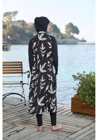 Resim Estiva 25980 Siyah Dijital Desenli Tam Boy Lycralı Tesettür Mayo 