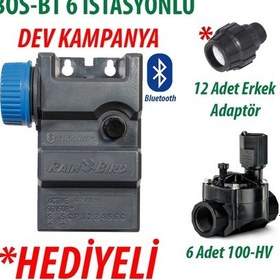 Resim Rain Bird Tbos-bt6lt Pilli Kontrol Ünitesi 9v. 6 İstasyonlu Bluetooth + 6 Adet 100hv 9v. Vana Seti 