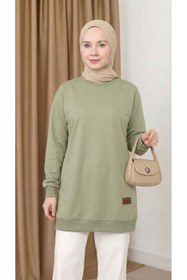 Resim unika boutique Kadın Bisiklet Yaka Tesettür Yırtmaçlı Armalı Tunik Sweat Sweatshirt 