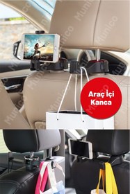 Resim Munico Araç İçi Koltuk Arkası Askılık ve Telefon Tutucu – Dayanıklı ABS Gövde, Yüksek Taşıma Kapasitesi 