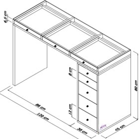Resim Platto Creative Works Milano Cam Tablalı Makyaj Masası (8 Çekmeceli) 