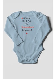 Resim Morivokids Teyzeye Özel Uzun Kollu Bebek Body %100 Pamuk Bebe Mavisi 