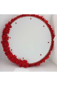 Resim Gülce Kırmızı Lazer Çiçekli Taş Detaylı Gelin Tefi 