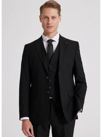 Resim D's Damat Ds Damat Slim Fit Siyah Mono Yaka Tek Yırtmaçlı Astarlı Takim Elbise Yelekli 4HFY5ORT01599 Siyah 